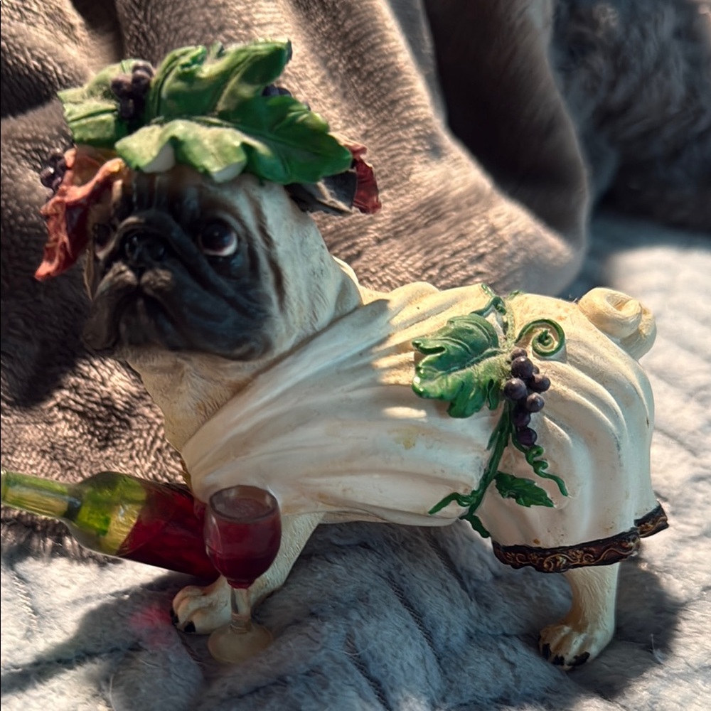 COPY - Five Decorative Pug Figurine with Grapes and Wine Accents PUGS!!!